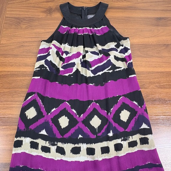 Liz Claiborne Halter Neck Shift Dress A Line Black Purple Knee Length Chiffon 4P - Picture 3 of 13